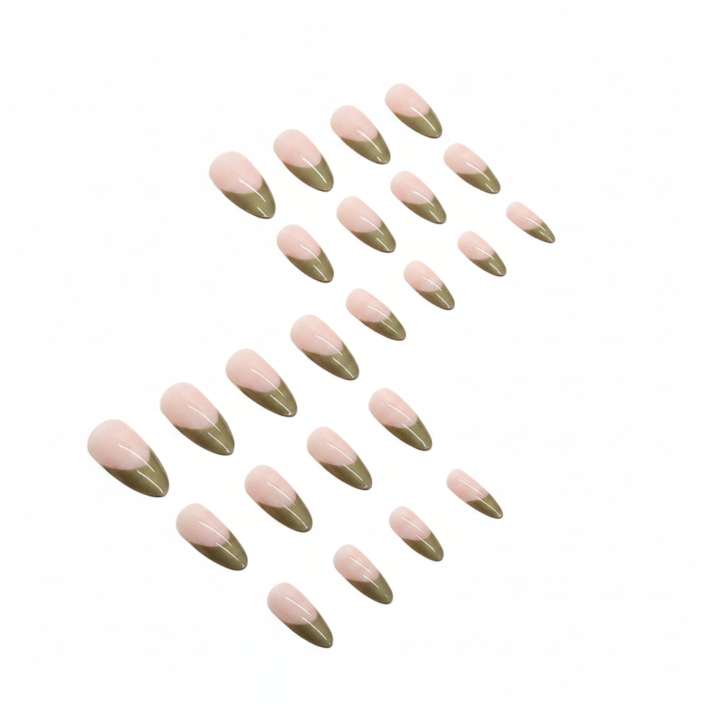 Almond Press-On Nails - Metallic Gold French Tip & Nude Base