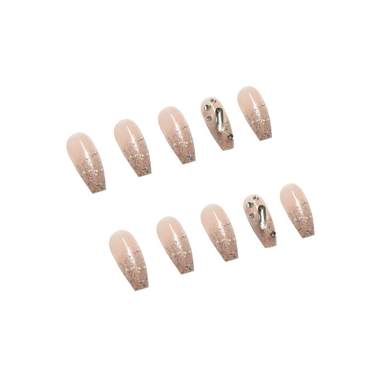 Wistaria Long Coffin Press-On Nails - Pink Glitter & Rhinestones