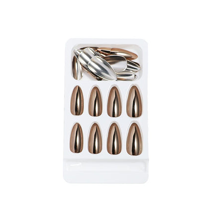 Metallic Chrome Almond Press-On Nails - Pink & Bronze
