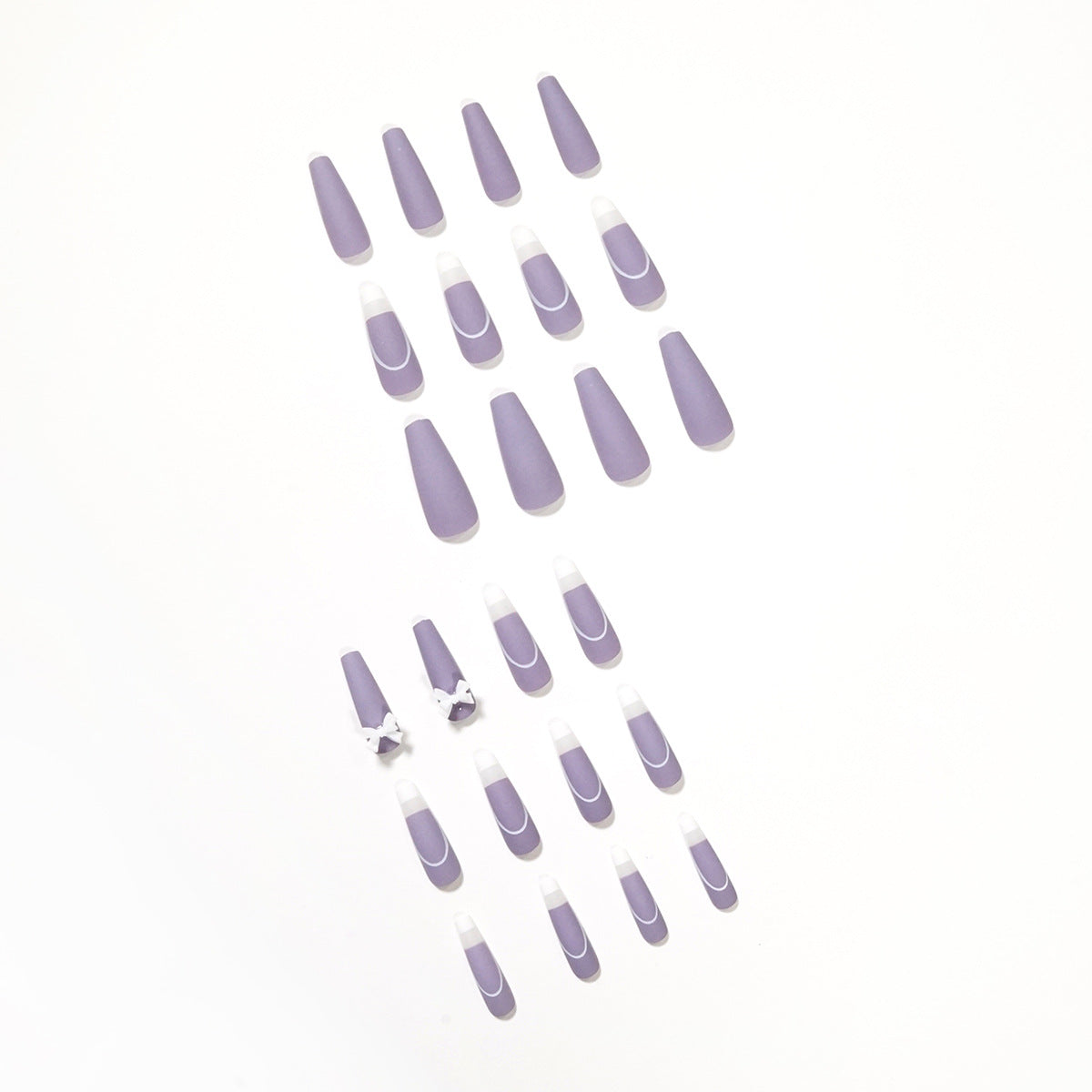 Coffin Press-On Nails - Matte Purple French with 3D Bow