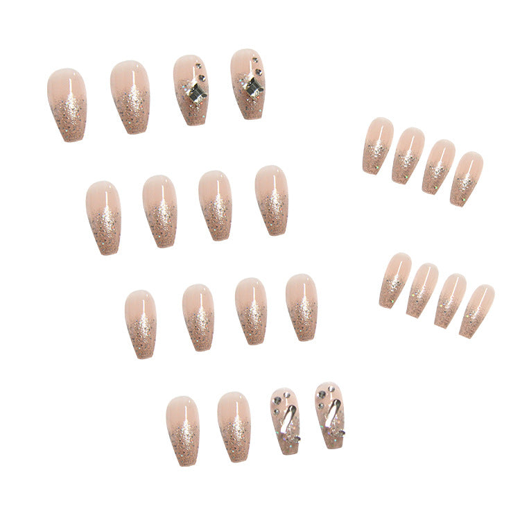 Wistaria Long Coffin Press-On Nails - Pink Glitter & Rhinestones