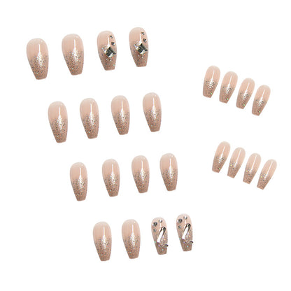 Wistaria Long Coffin Press-On Nails - Pink Glitter & Rhinestones