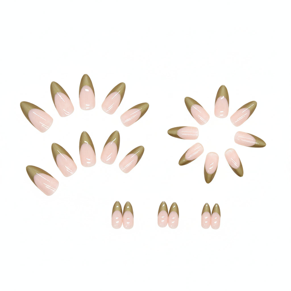 Almond Press-On Nails - Metallic Gold French Tip & Nude Base