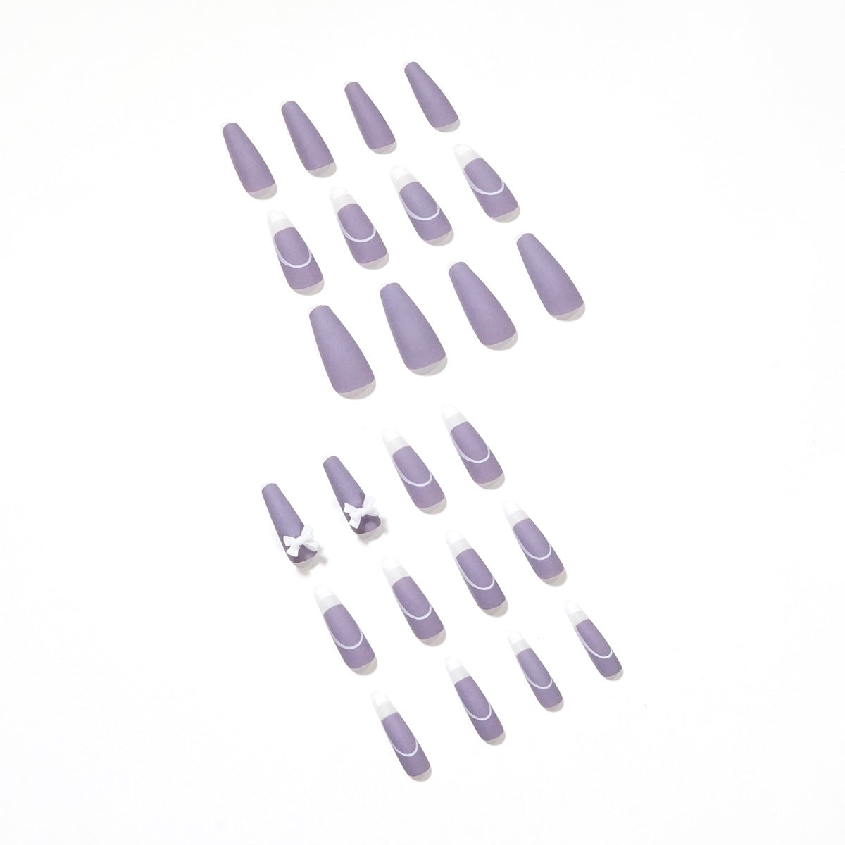 Coffin Press-On Nails - Matte Purple French with 3D Bow