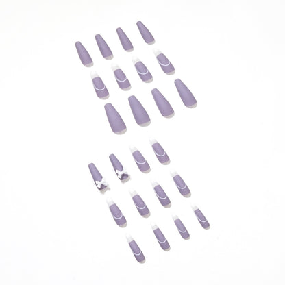 Coffin Press-On Nails - Matte Purple French with 3D Bow