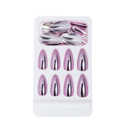 Metallic Chrome Almond Press-On Nails - Pink & Bronze