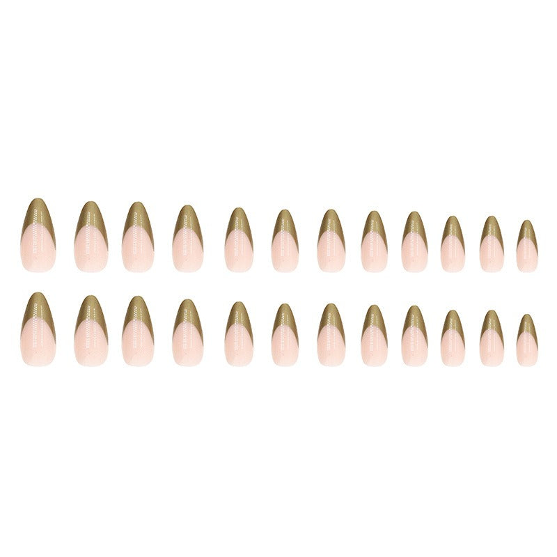 Almond Press-On Nails - Metallic Gold French Tip & Nude Base