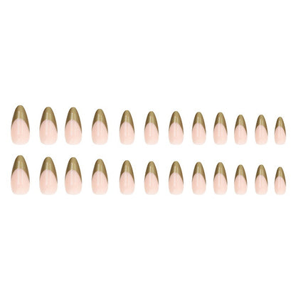 Almond Press-On Nails - Metallic Gold French Tip & Nude Base