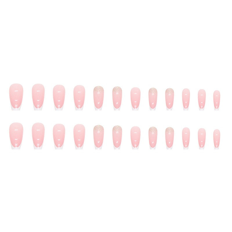 Coffin Press-On Nails - Pink & White French Tip with Glitter