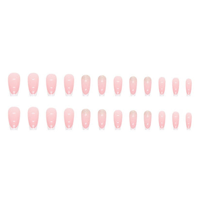 Coffin Press-On Nails - Pink & White French Tip with Glitter