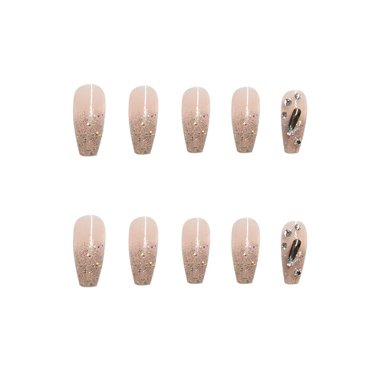 Wistaria Long Coffin Press-On Nails - Pink Glitter & Rhinestones