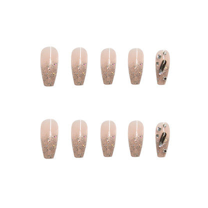 Wistaria Long Coffin Press-On Nails - Pink Glitter & Rhinestones