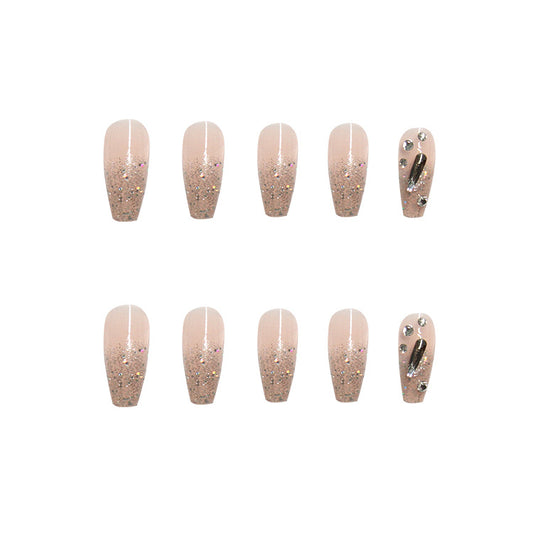 Wistaria Long Coffin Press-On Nails - Pink Glitter & Rhinestones