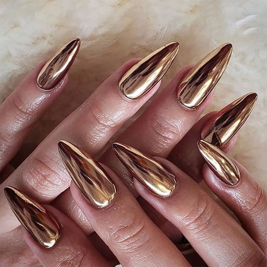 Metallic Chrome Almond Press-On Nails - Pink & Bronze