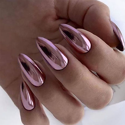 Metallic Chrome Almond Press-On Nails - Pink & Bronze