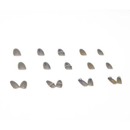 Coffin Press-On Nails - Sheer Grey with Strokes & Crystal