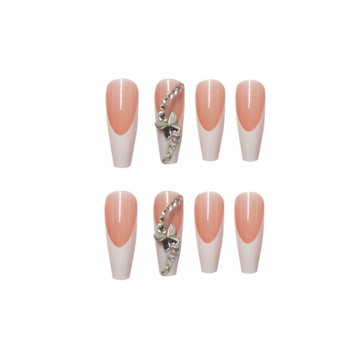 Coffin Press-On Nails - White French Tip & 3D Butterfly