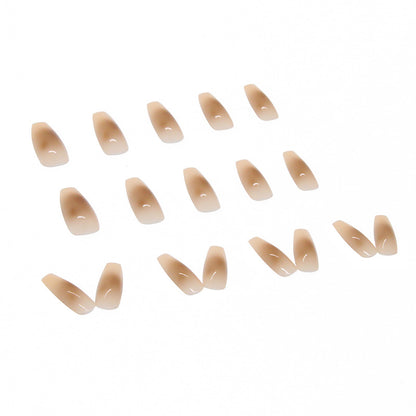 Long Coffin Press-On Nails - Sheer Nude with Mocha Brown Aura Design